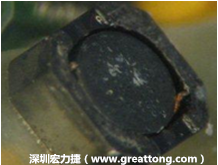 使用銀(Ag)鍍層的電源電感器(Power Inductors)，經(jīng)過推力測試后，零件端點上已經(jīng)看不到任何鍍層的痕跡了，所以其耐推力就比較小。