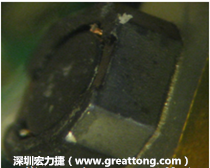 使用銀(Ag)鍍層的電源電感器(Power Inductors)，經(jīng)過推力測試后，零件端點上已經(jīng)看不到任何鍍層的痕跡了，所以其耐推力就比較小。