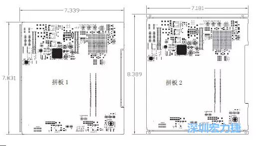 如圖11所示在兩種拼板中PCB單元的邊條位置不同，拼板1中邊條在長邊方向，而拼板2中邊條在短邊方向-深圳宏力捷