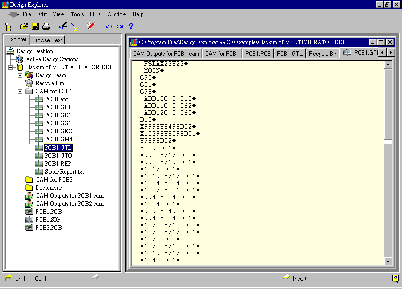 要檢查各Gerber輸出文件，則在瀏覽器中打開CAM Output for PCB1，即可看到一系列Gerber輸出文件。