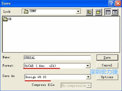 選擇菜單 File－Save As，輸出格式選 ORCAD 9.10。