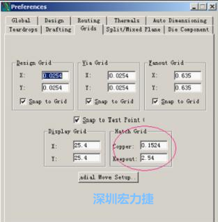  改銅皮的填充網(wǎng)格Global→Design Units，填充方向Drafting→Direction；Hatch Grid中Copper此數(shù)值為大銅箔中所填充的線條中心到中心的距離。