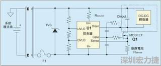 圖1：一個(gè)簡單的-48V熱插拔電路。