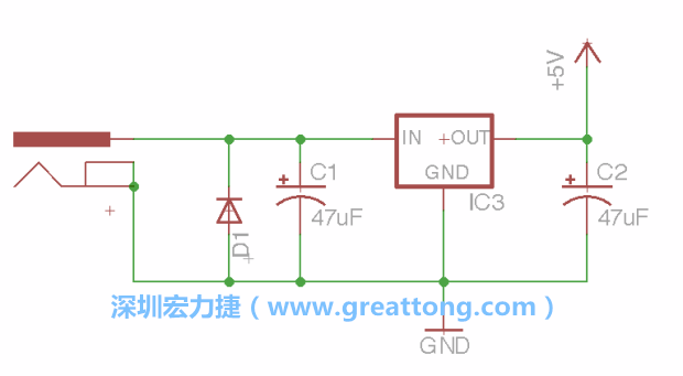 新增RBBB→Power_Jack，將它放在電壓調(diào)整器的輸入端旁邊。