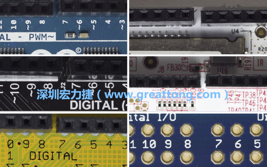 各種不同尺寸的Arduino上第7、8腳位的間距。